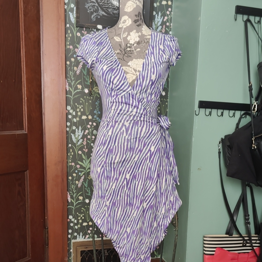 DVF Purple and White Striped Wrap Dress